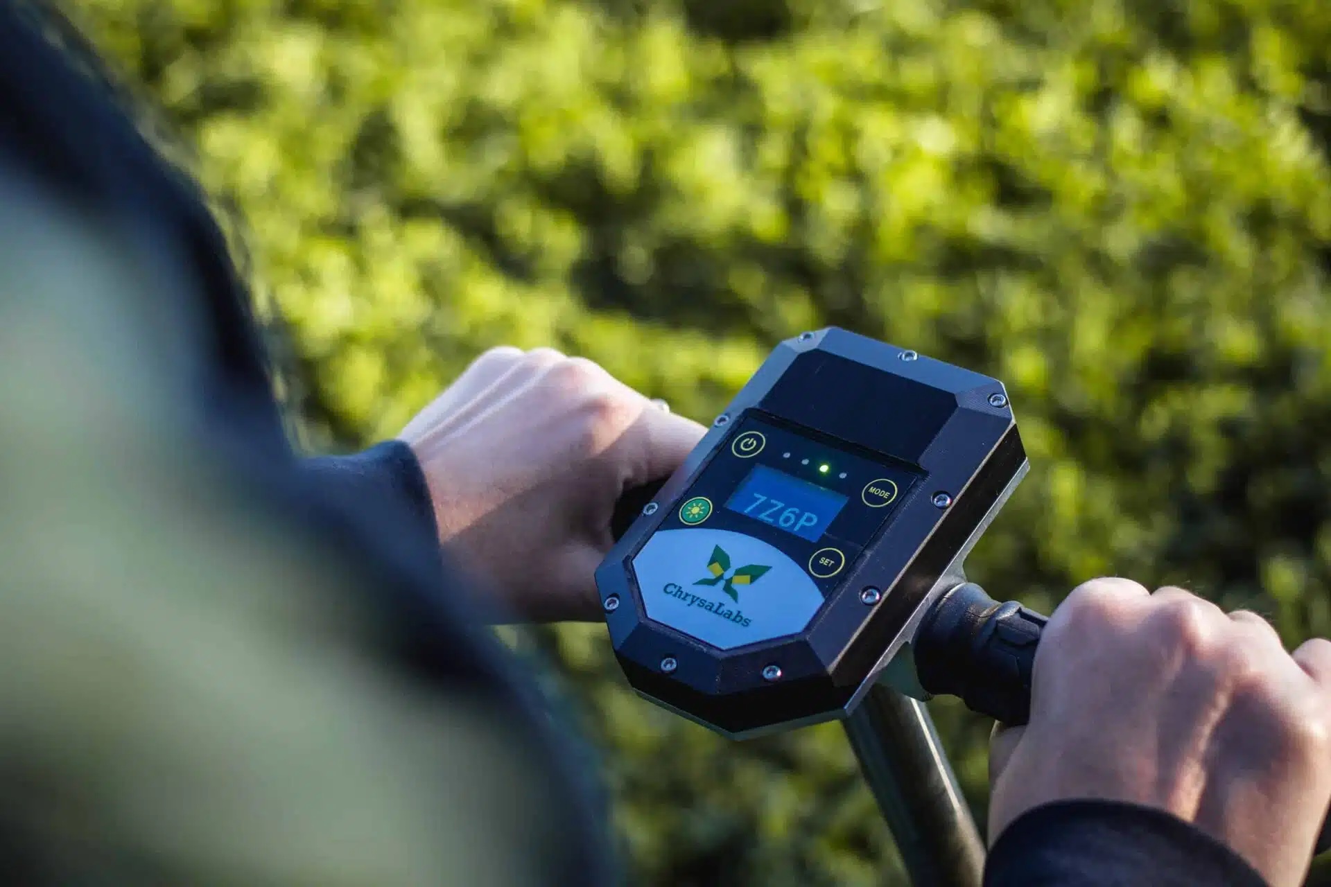 ChrysaLabs Probe Handheld Soil Testing Device in Field